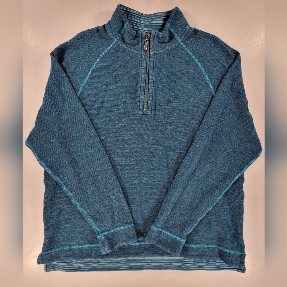 Tommy Bahama Flipshore Half-Zip Reversible Pullover Teal Men's XL Cotton Sweater